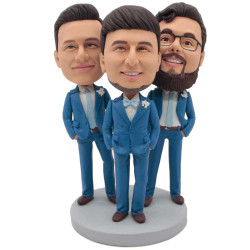 bridegroom and his best man group in blue suits custom figure bobbleheads