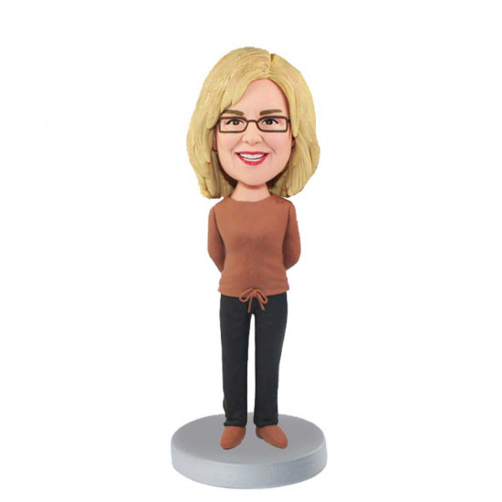 casual lady in orange sweater custom figure bobblehead casual lady in orange sweater custom figure bobblehead