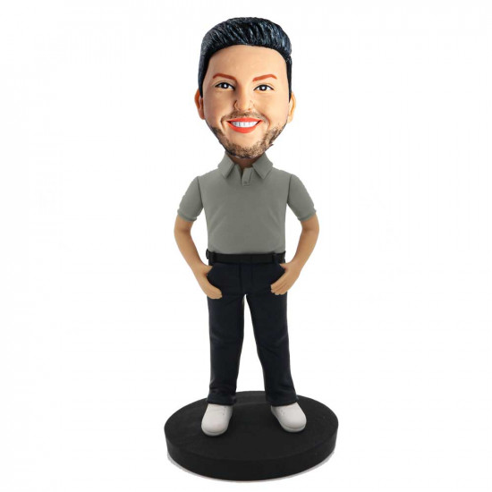 casual man with hands in pockets custom figure bobblehead