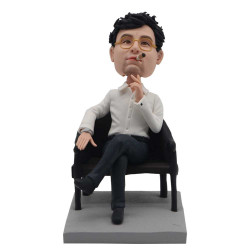 cool boss in suit sitting on a chair smoking a cigar gift custom figure bobblehead