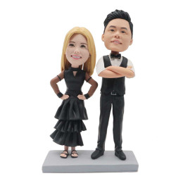 couple in black evening dresses and suits custom couple bobblehead