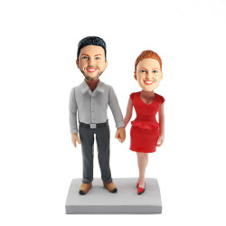 couple in red dress and suit holding hands custom figure bobblehead