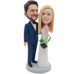 couple in suit and wedding dress custom wedding bobbleheads