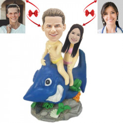 couple riding shark custom bobblehead