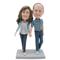 couple walking together hand in hand custom couple bobblehead