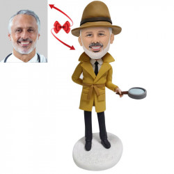 detective holds a magnifying glass custom bobblehead