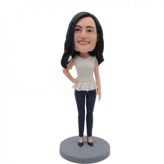 fashion lady with one hand on hips custom figure bobblehead