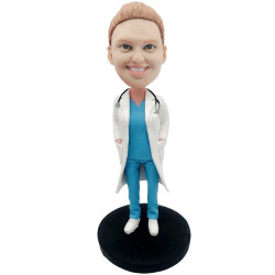 female doctor in white coat custom figure bobbleheads