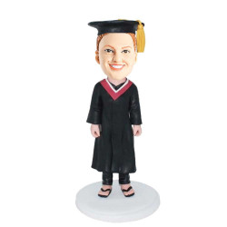 personalized classical female graduate in black gown  custom graduation bobblehead gift