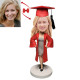 female graduate in red gown custom bobblehead female graduate in red gown custom bobblehead