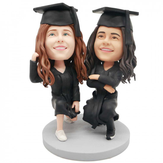 female graduates in black gown and squat to take pictures custom graduation bobblehead female graduates in black gown and squat to take pictures custom graduation bobblehead