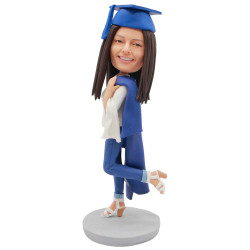 female graduates in white shirt and drape the gown over your shoulder custom graduation bobblehead