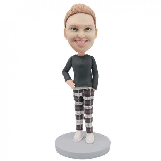 female in black shirt and plaid pants custom figure bobblehead female in black shirt and plaid pants custom figure bobblehead