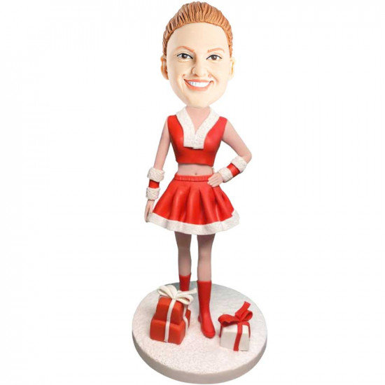 female in christmas dress with gifts custom figure bobbleheads