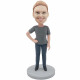 female in grey t-shirt and one hand on hip custom figure bobbleheads
