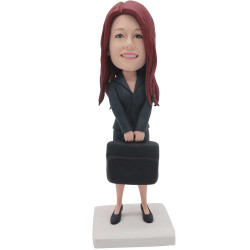 female lawyer in suit carrying briefcase custom figure bobblehead