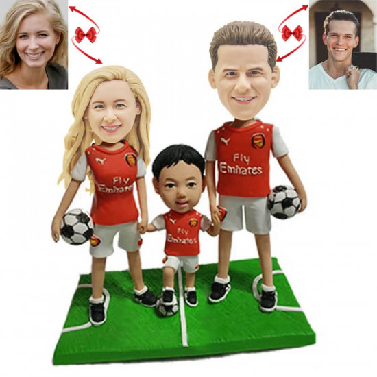 football family of three custom bobblehead football family of three custom bobblehead