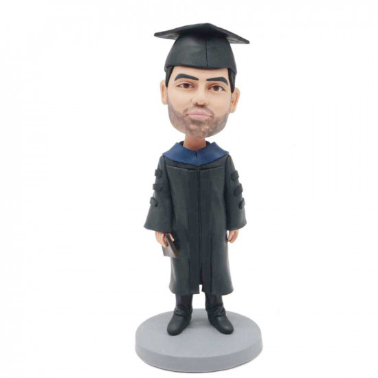personalized poise male graduates in black bachelor uniform custom graduation bobblehead gift