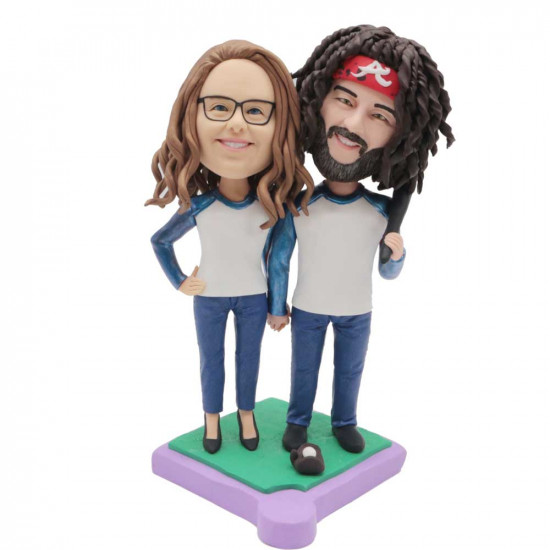happy baseball couple in blue clothes custom couple bobblehead happy baseball couple in blue clothes custom couple bobblehead