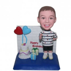 happy birthday boy with cake and gifts custom birthday bobblehead gift