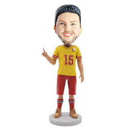 male athletes in yellow tracksuit and red pants custom figure bobblehead