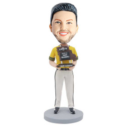 male baseball player in professional uniform with medal custom figure bobblehead