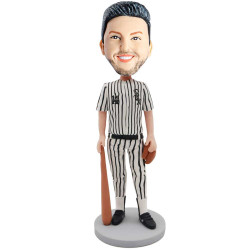 male baseball player in striped sportswear with bat custom figure bobblehead