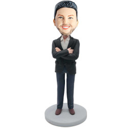 male boss in black suit and hold chest custom figure bobbleheads
