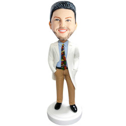 male doctor in white coat and hands in pockets custom figure bobbleheads