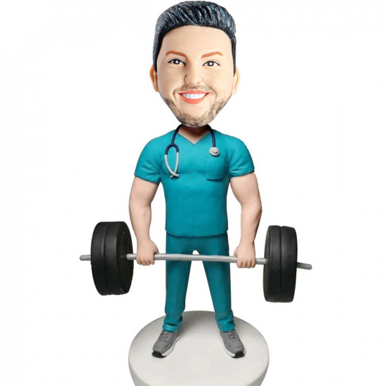 male doctor with a barbell custom figure bobbleheads male doctor with a barbell custom figure bobbleheads