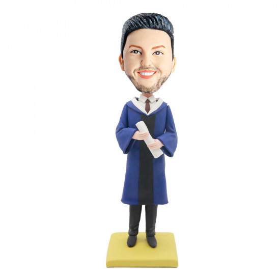 male graduates in dark blue gown with diploma custom graduation bobblehead male graduates in dark blue gown with diploma custom graduation bobblehead