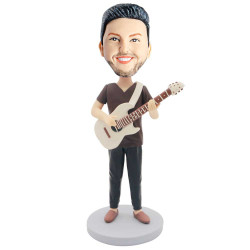 male guitarist in casual clothes and holding a guitar custom figure bobblehead