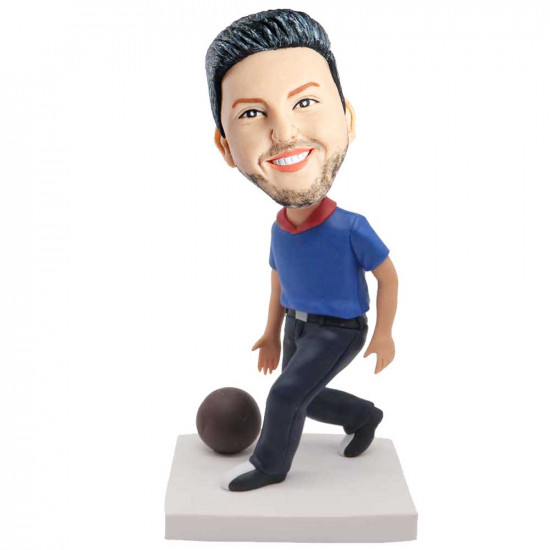 male in blue t-shirt and playing bowling custom figure bobblehead male in blue t-shirt and playing bowling custom figure bobblehead