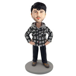 male in casual jacket with hands on his hips custom figure bobblehead
