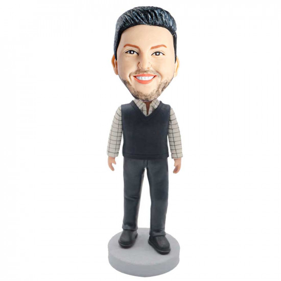 male in plaid shirt and black vest custom figure bobblehead male in plaid shirt and black vest custom figure bobblehead