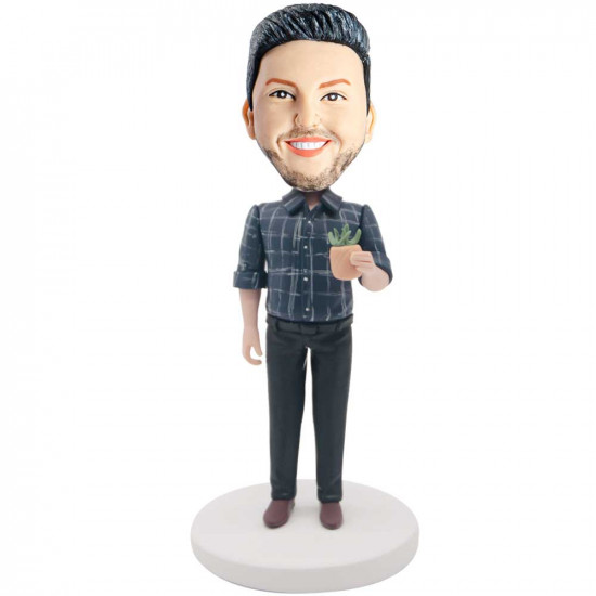 male in plaid shirt and holding a potted plant custom figure bobbleheads male in plaid shirt and holding a potted plant custom figure bobbleheads