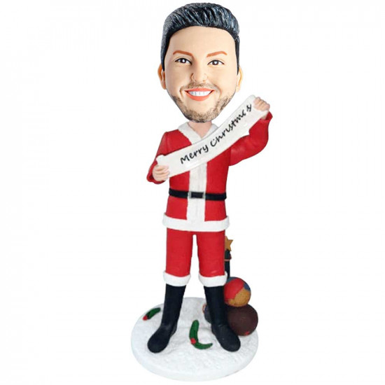 male in santa claus costume holding banner custom figure bobbleheads male in santa claus costume holding banner custom figure bobbleheads