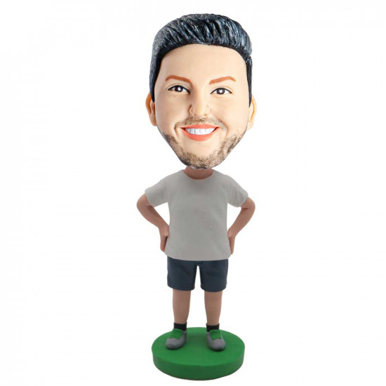 male in white t-shirt and black shorts custom figure bobblehead male in white t-shirt and black shorts custom figure bobblehead