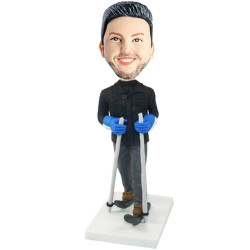 male skier skiing on ice with gloves on hands custom figure bobbleheads