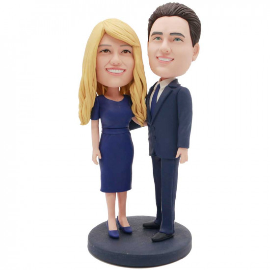 office couple in dark blue business dress custom figure bobblehead office couple in dark blue business dress custom figure bobblehead