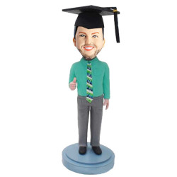 personalized male graduates in green shirts and ties custom graduation bobblehead gift