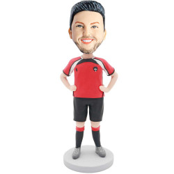 sports male in red t-shirt and his hands rested on his hips custom figure bobblehead